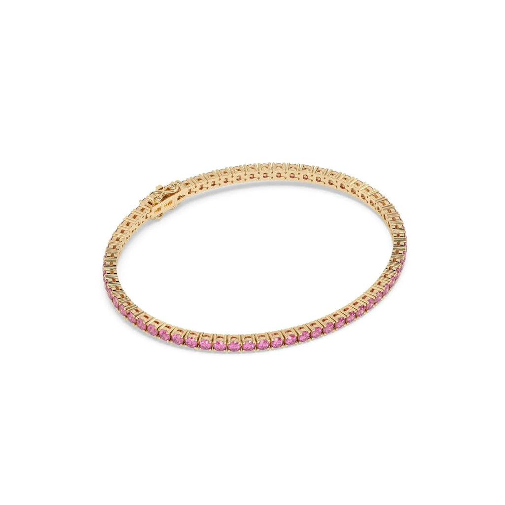 pink sapphire tennis bracelet handmade in 14k solid gold