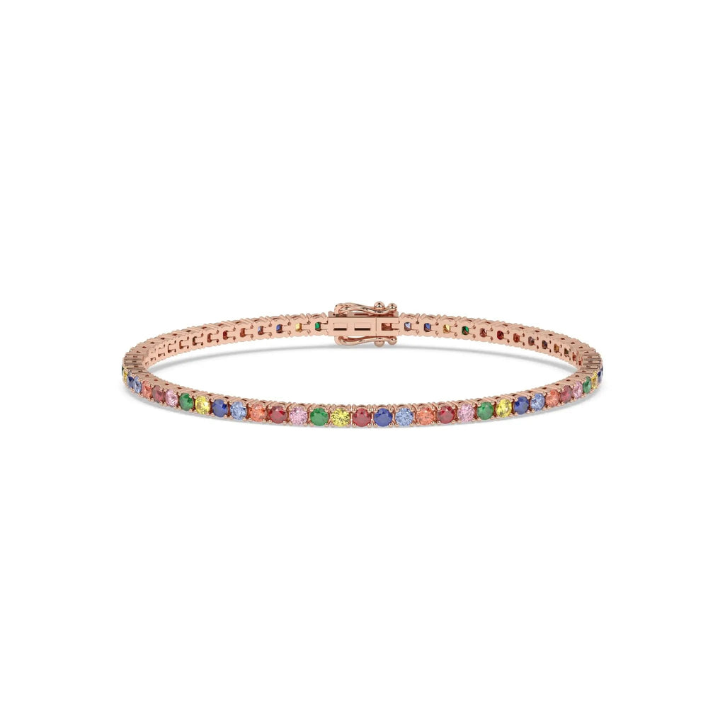 rainbow tennis bracelet handmade in 14k solid gold