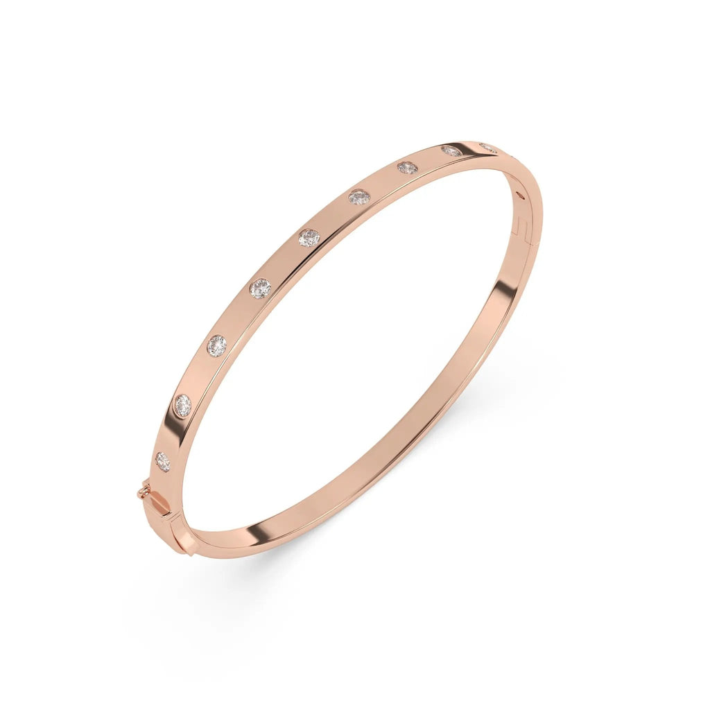 Solid Gold Bangle with Diamonds handmade in 18K solid rose gold