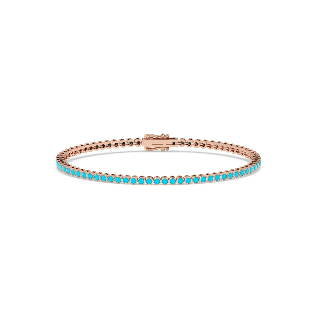 turquoise bezel set bracelet handmade in 14k solid gold