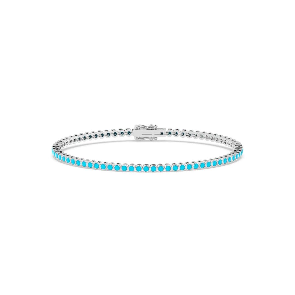 turquoise bezel set bracelet handmade in 14k solid gold