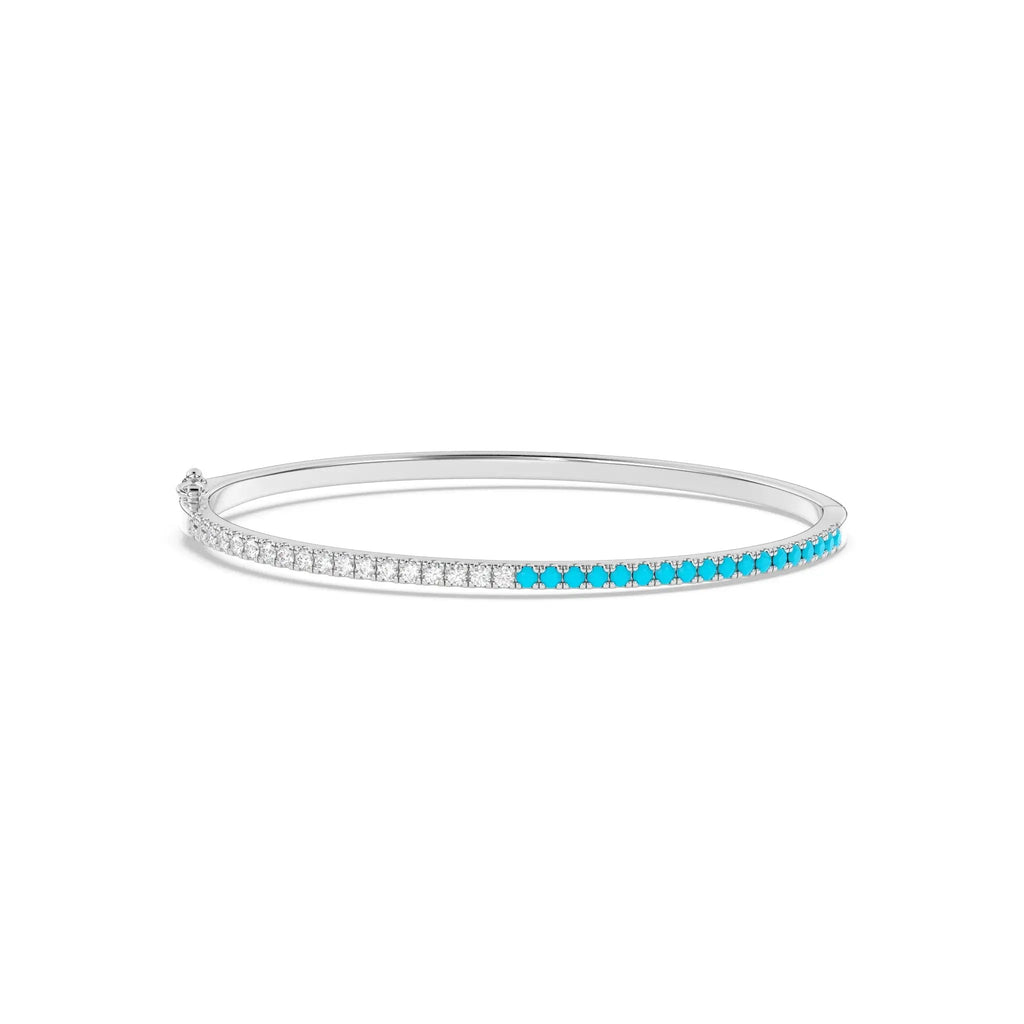 turquoise and diamond bangle handmade in 14k solid gold