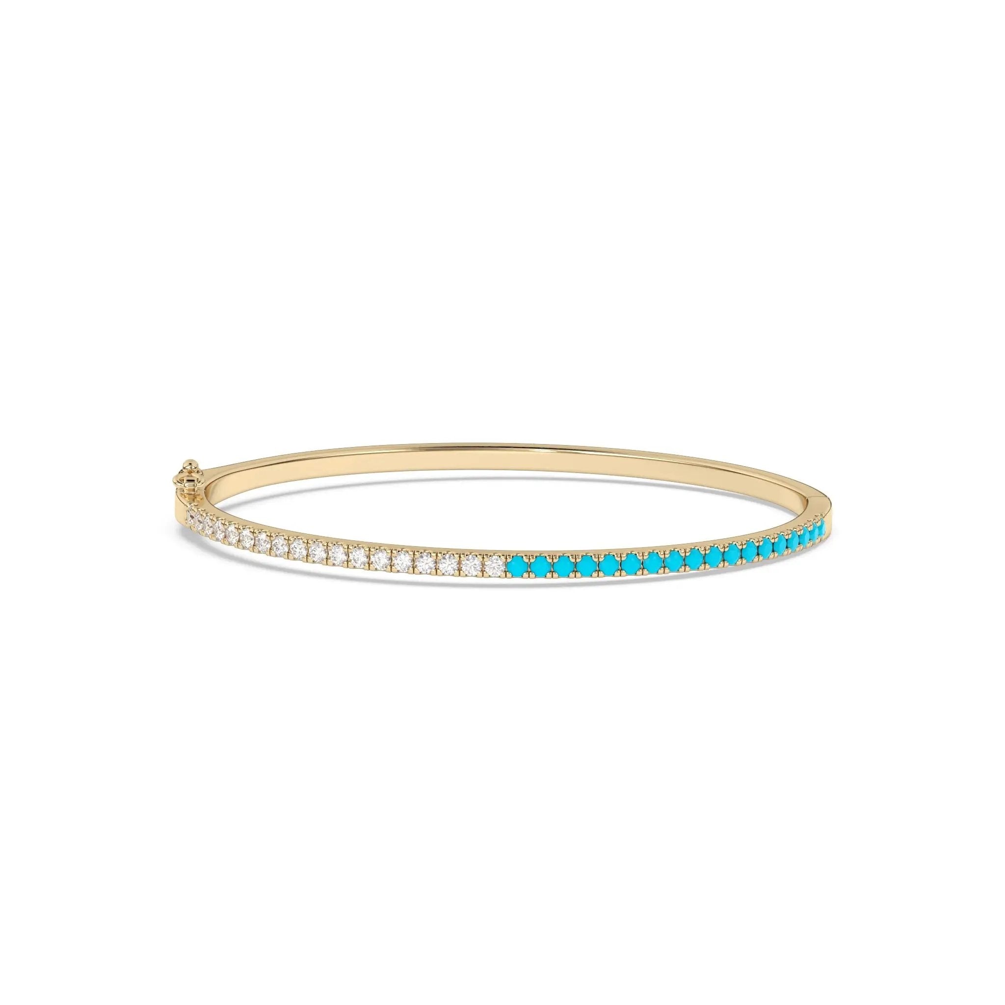 turquoise and diamond bangle handmade in 14k solid gold