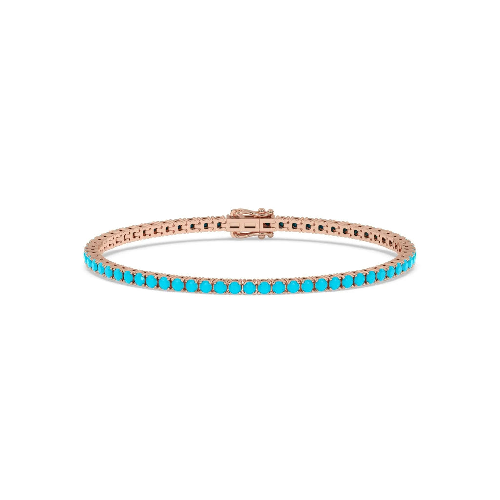 turquoise tennis bracelet handmade in 14k solid gold