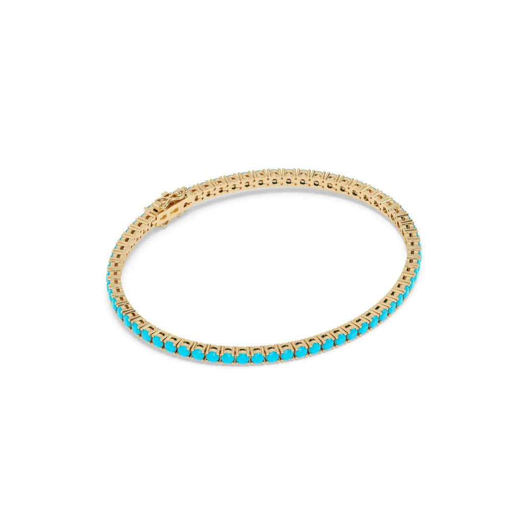 turquoise tennis bracelet handmade in 14k solid gold