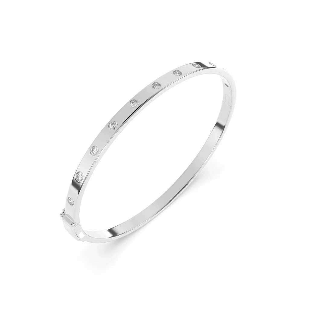 Solid Gold Bangle with Diamonds handmade in 18K solid white gold