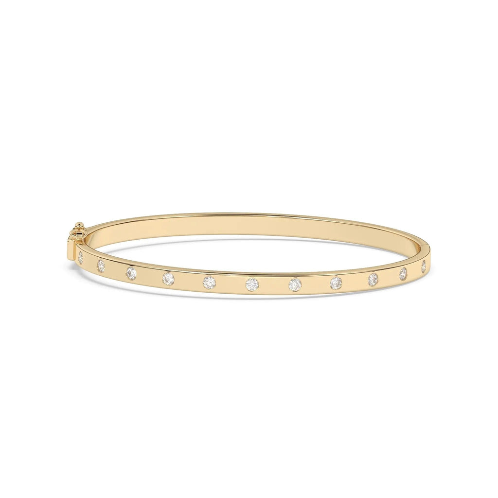 Solid gold bangle with diamonds handmade in 18K solid yellow gold